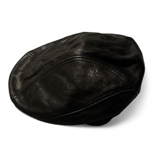 Vintage Harley Davidson Black Leather Beret Cabbie Newsboy Cap Hat Size XS